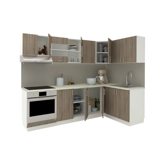 Set Bucatarie Colt haaus Karo V34, Stejar Sonoma Inchis/Alb, Blat Thermo 28 mm, L 240 x 140 cm