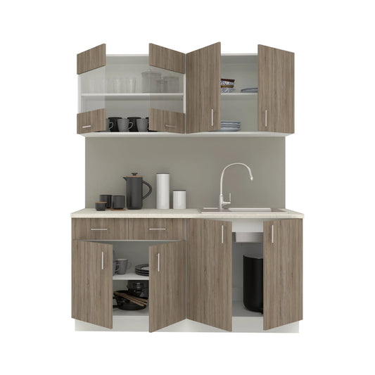 Set Bucatarie haaus Karo V8, Stejar Sonoma Inchis/Alb, Blat Thermo 28 mm, L 160 cm