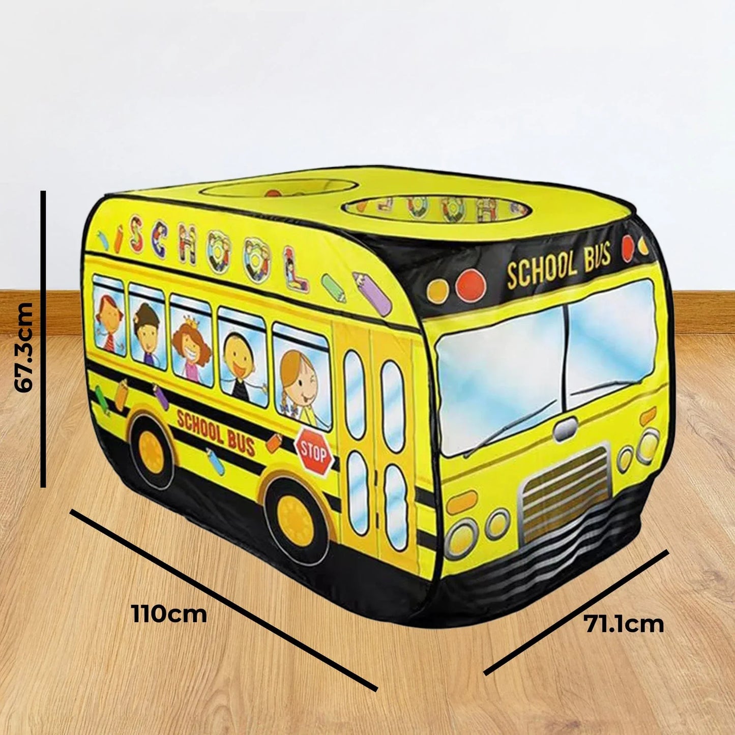 Cort de joaca in forma de autobuz pentru copii 1-5 ani – Joc interactiv interior/exterior, Design pop-up automat, Usor de pliat si transportat, Material premium, Galben - 221.ro