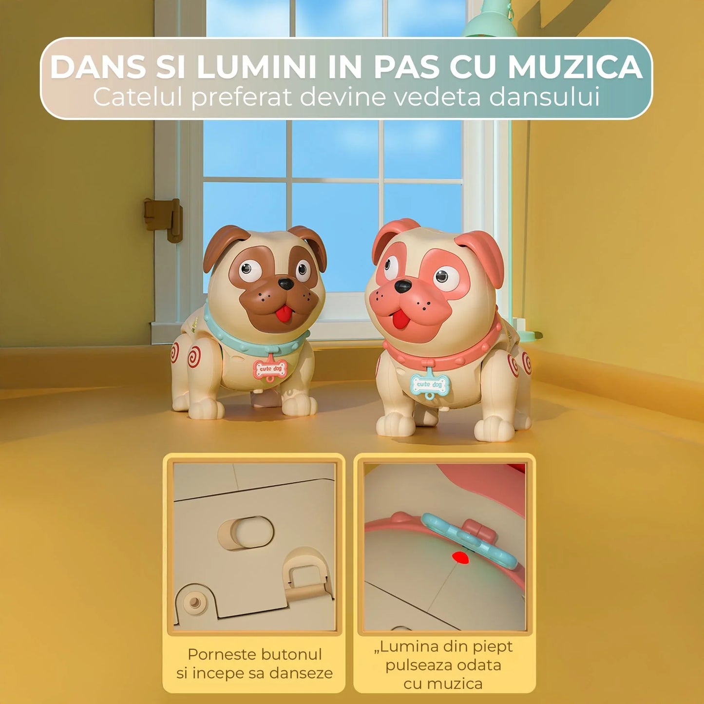 Jucarie catelus robot pentru bebelusi: Spray cu abur, lumini LED