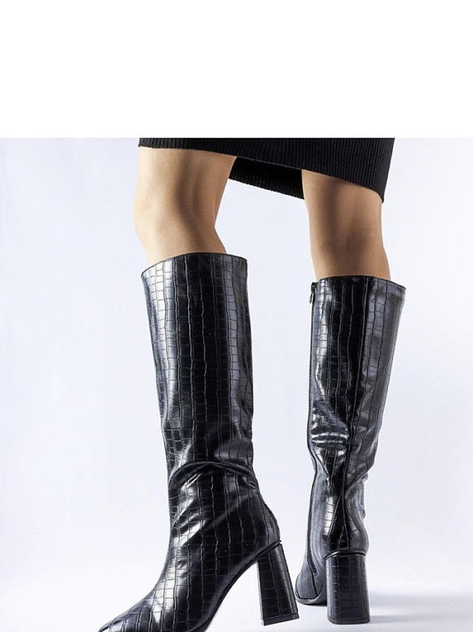 Cizme cu toc Solea, Model 204730, Negru - material Zam din piele ecologică Înălţimea tocului 9 cm