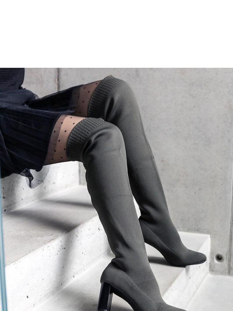 Cizme cu toc Solea, Model 205778, Verde - material pânză Înălţimea tocului 8 cm