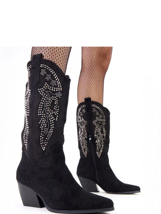 Cizme cu toc Solea, Model 218345, Negru - material piele artificiala piele Footbed pânză Înălţimea carâmbului 37 cm Înălţimea tocului 6.5 cm