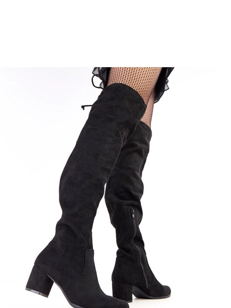 Cizme cu toc Solea, Model 218561, Negru - material piele artificiala piele Footbed pânză Înălţimea carâmbului 62 cm Înălţimea tocului 6 cm