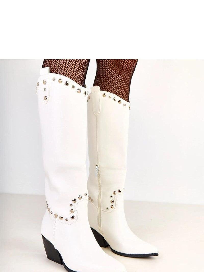 Cizme cu toc Solea, Model 219647, Alb - material imitație de piele Footbed plastic Înălţimea carâmbului 35 cm Înălţimea tocului 7 cm