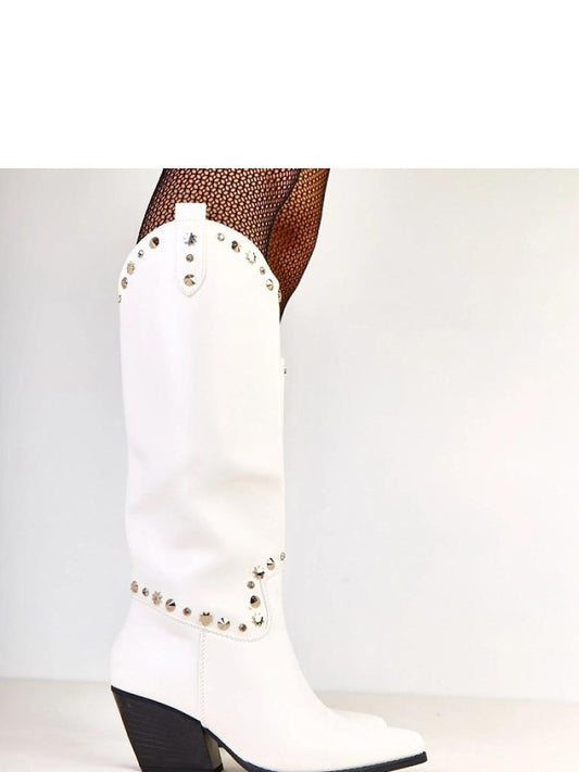 Cizme cu toc Solea, Model 219647, Alb - material imitație de piele Footbed plastic Înălţimea carâmbului 35 cm Înălţimea tocului 7 cm