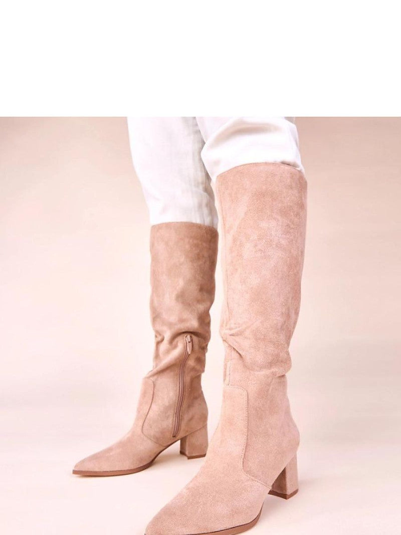 Cizme cu toc Solea, Model 220995, Bej - material piele artificiala piele Footbed pânză Înălţimea carâmbului 38 cm Înălţimea tocului 6 cm