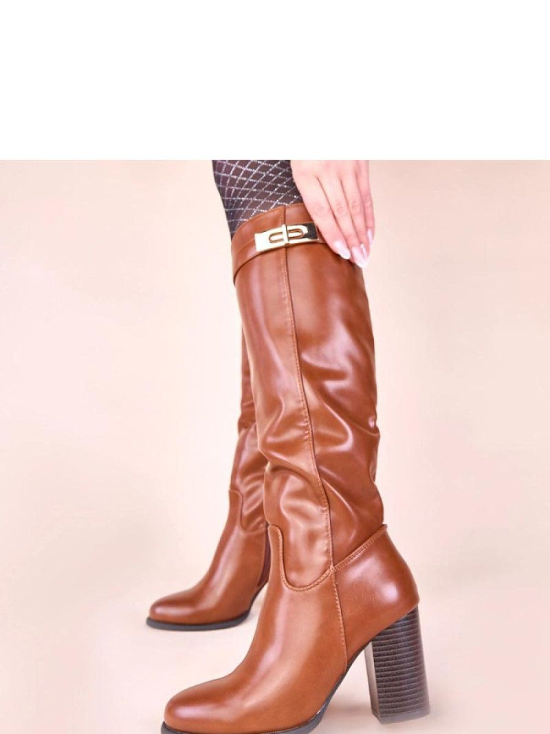 Cizme cu toc Solea, Model 221035, Maro - material imitație de piele Footbed pânză Înălţimea carâmbului 36 cm Înălţimea tocului 8.5 cm