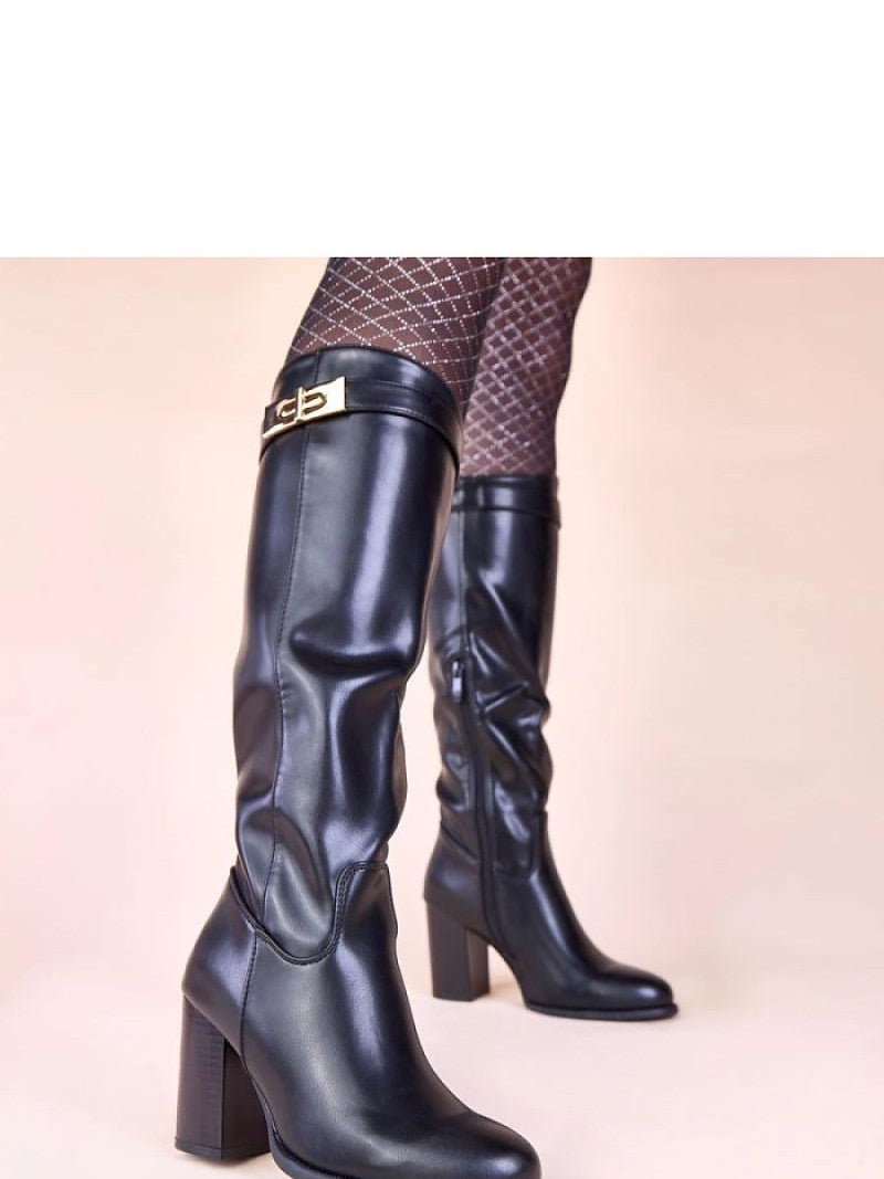 Cizme cu toc Solea, Model 221036, Negru - material imitație de piele Footbed pânză Înălţimea carâmbului 36 cm Înălţimea tocului 8.5 cm