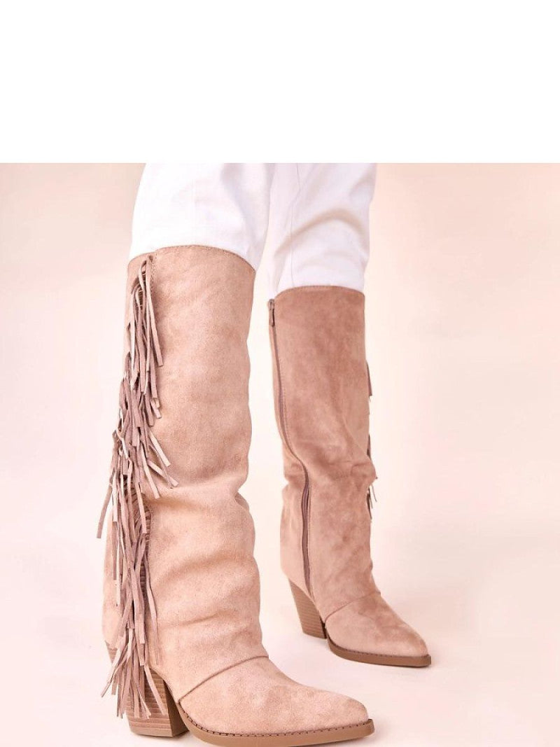 Cizme cu toc Solea, Model 221045, Bej - material piele artificiala piele Footbed pânză Înălţimea carâmbului 34 cm Înălţimea tocului 8 cm