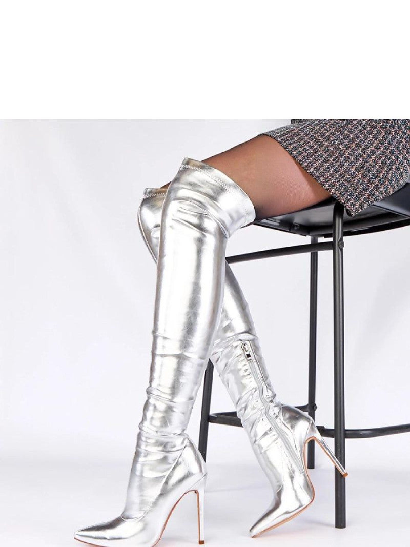 Cizme cu toc Solea, Model 221363, Gri - material imitație de piele Footbed pânză Înălţimea carâmbului 53 cm Înălţimea tocului 11.5 cm