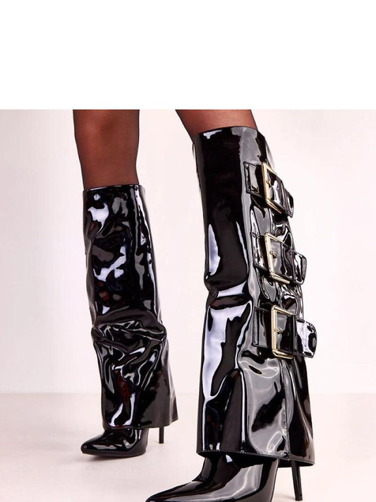 Cizme cu toc Solea, Model 222360, Negru - material imitație de piele Footbed plastic Înălţimea carâmbului 41 cm Înălţimea tocului 11 cm