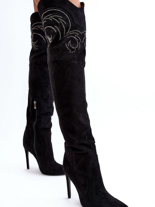 Cizme cu toc Step in style, Model 188715, Negru - material piele artificiala piele Căptușeală pătură de pantofi Footbed pătură de pantofi Înălţimea carâmbului 57 cm Înălţimea tocului 11.5 cm