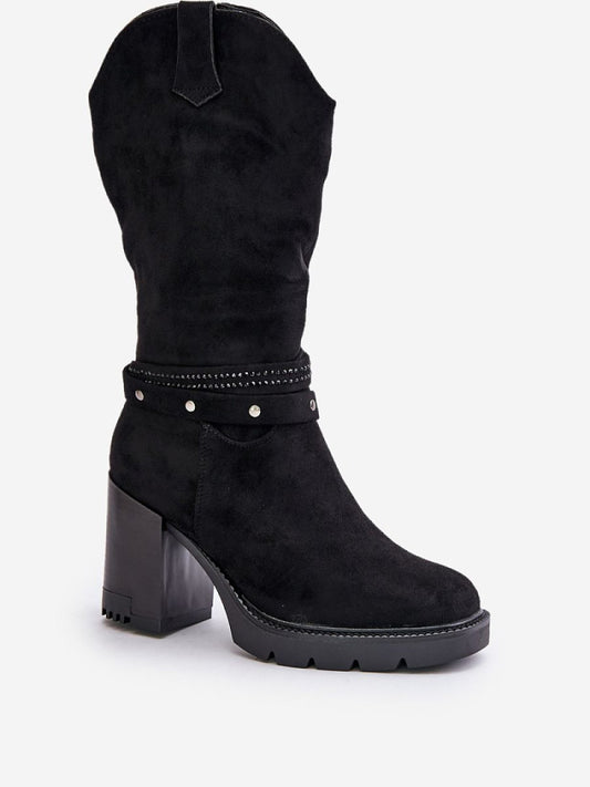 Cizme cu toc Step in style, Model 201023, Negru - material piele artificiala piele Căptușeală pătură de pantofi Footbed pătură de pantofi Înălţimea carâmbului 31 cm Înălţimea tocului 9 cm