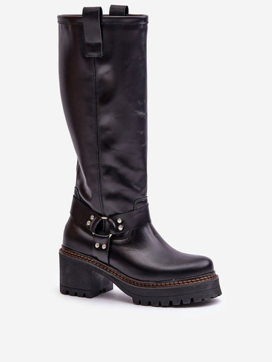 Cizme cu toc Step in style, Model 201305, Negru - material piele naturala Footbed piele naturala Înălţimea carâmbului 38 cm Înălţimea tocului 7 cm