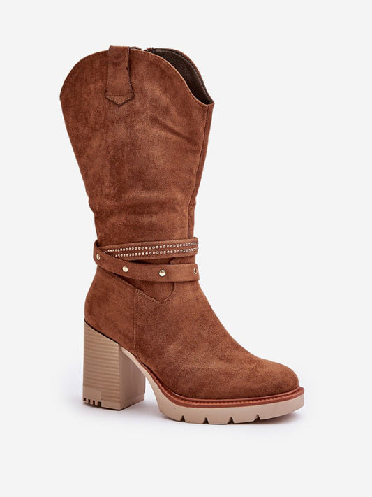 Cizme cu toc Step in style, Model 201320, Maro - material piele artificiala piele Căptușeală pătură de pantofi Footbed pătură de pantofi Înălţimea carâmbului 31 cm Înălţimea tocului 9 cm