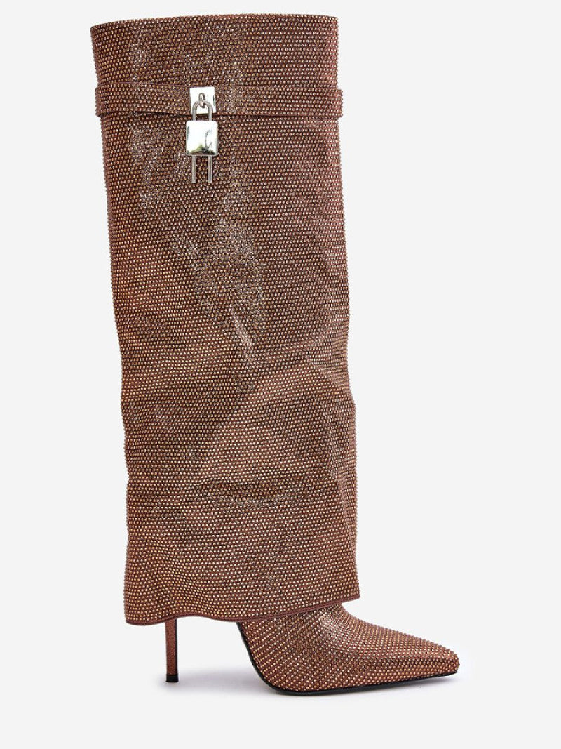 Cizme cu toc Step in style, Model 202721, Maro - material pânză Căptușeală pătură de pantofi Footbed pătură de pantofi Înălţimea carâmbului 37 cm Înălţimea tocului 12 cm