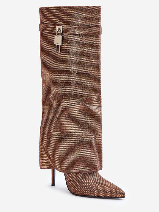 Cizme cu toc Step in style, Model 202721, Maro - material pânză Căptușeală pătură de pantofi Footbed pătură de pantofi Înălţimea carâmbului 37 cm Înălţimea tocului 12 cm