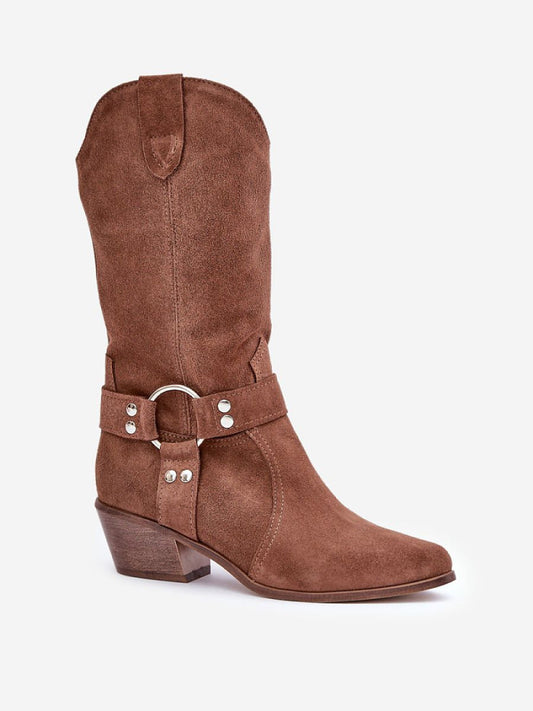 Cizme cu toc Step in style, Model 203903, Maro - material piele naturală de căprioară Căptușeală simțit Footbed pânză Înălţimea carâmbului 30 cm Înălţimea tocului 5 cm