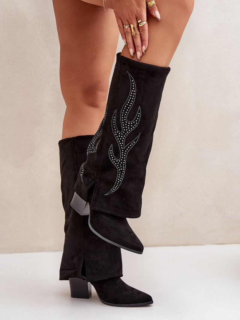 Cizme cu toc Step in style, Model 204656, Negru - material piele artificiala piele Footbed pânză Înălţimea carâmbului 35.5 cm Înălţimea tocului 8.5 cm