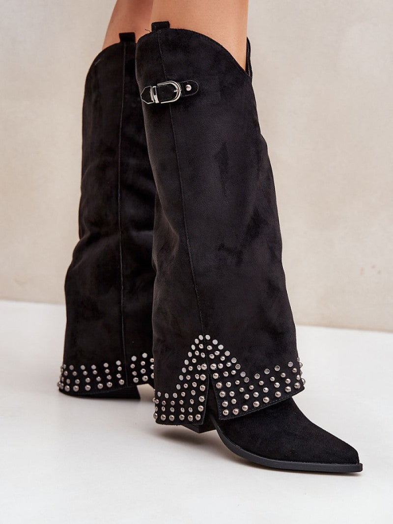 Cizme cu toc Step in style, Model 204658, Negru - material piele artificiala piele Căptușeală pânză Footbed pânză Înălţimea carâmbului 40 cm Înălţimea tocului 7 cm