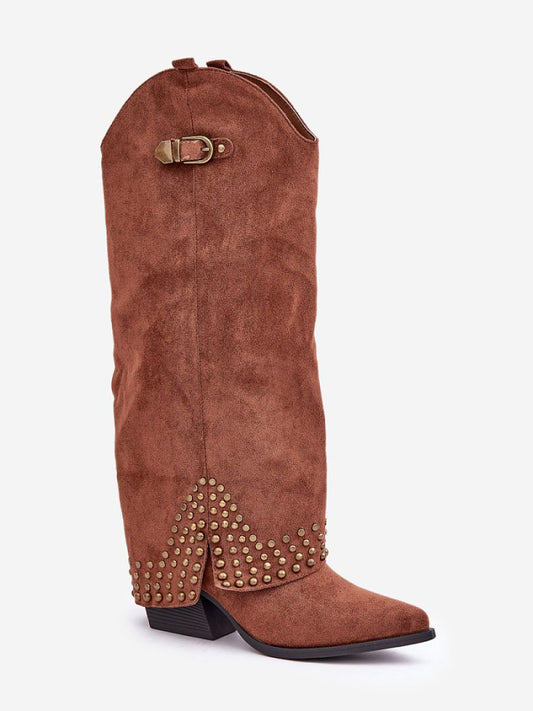 Cizme cu toc Step in style, Model 204659, Maro - material piele artificiala piele Căptușeală pânză Footbed pânză Înălţimea carâmbului 40 cm Înălţimea tocului 7 cm