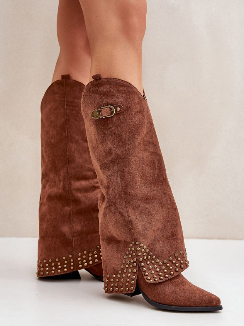 Cizme cu toc Step in style, Model 204659, Maro - material piele artificiala piele Căptușeală pânză Footbed pânză Înălţimea carâmbului 40 cm Înălţimea tocului 7 cm