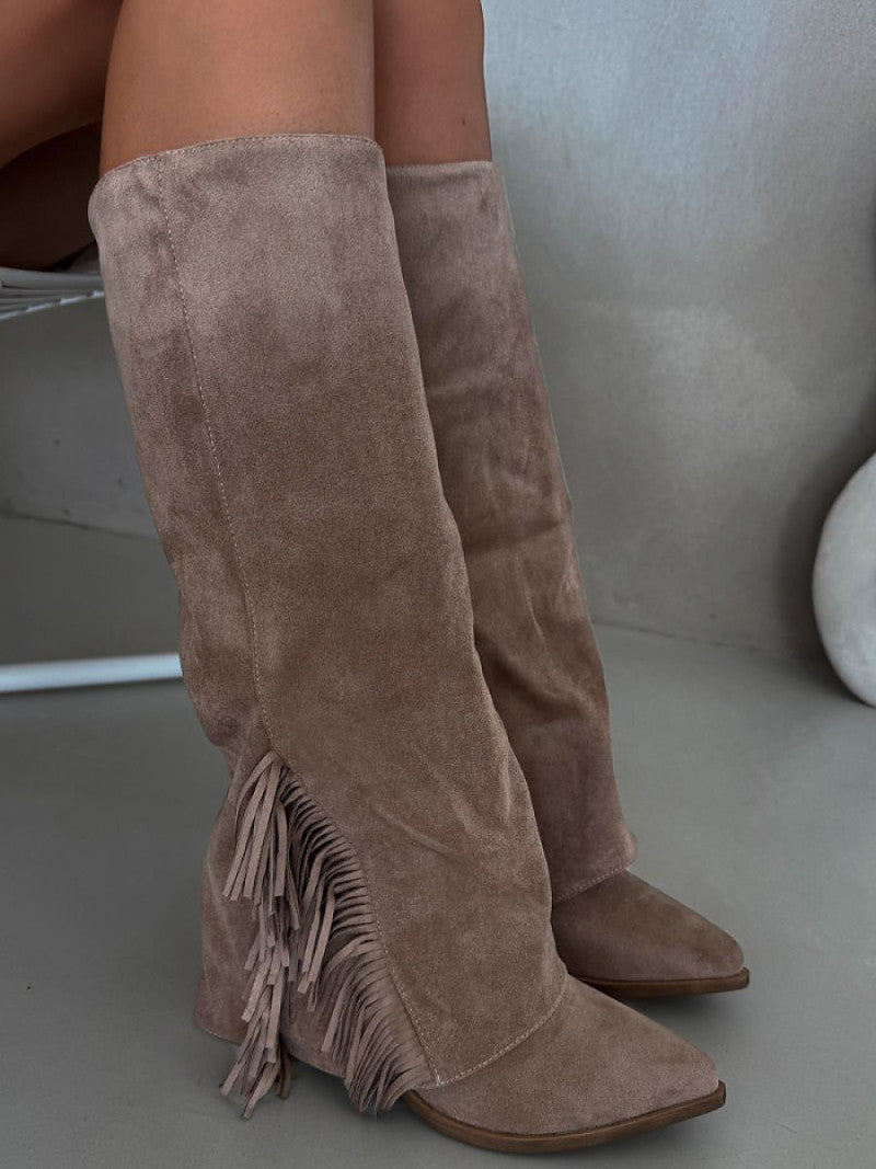 Cizme cu toc Step in style, Model 216793, Bej - material piele artificiala piele Căptușeală pânză Footbed pânză Înălţimea carâmbului 37 cm Înălţimea tocului 7 cm