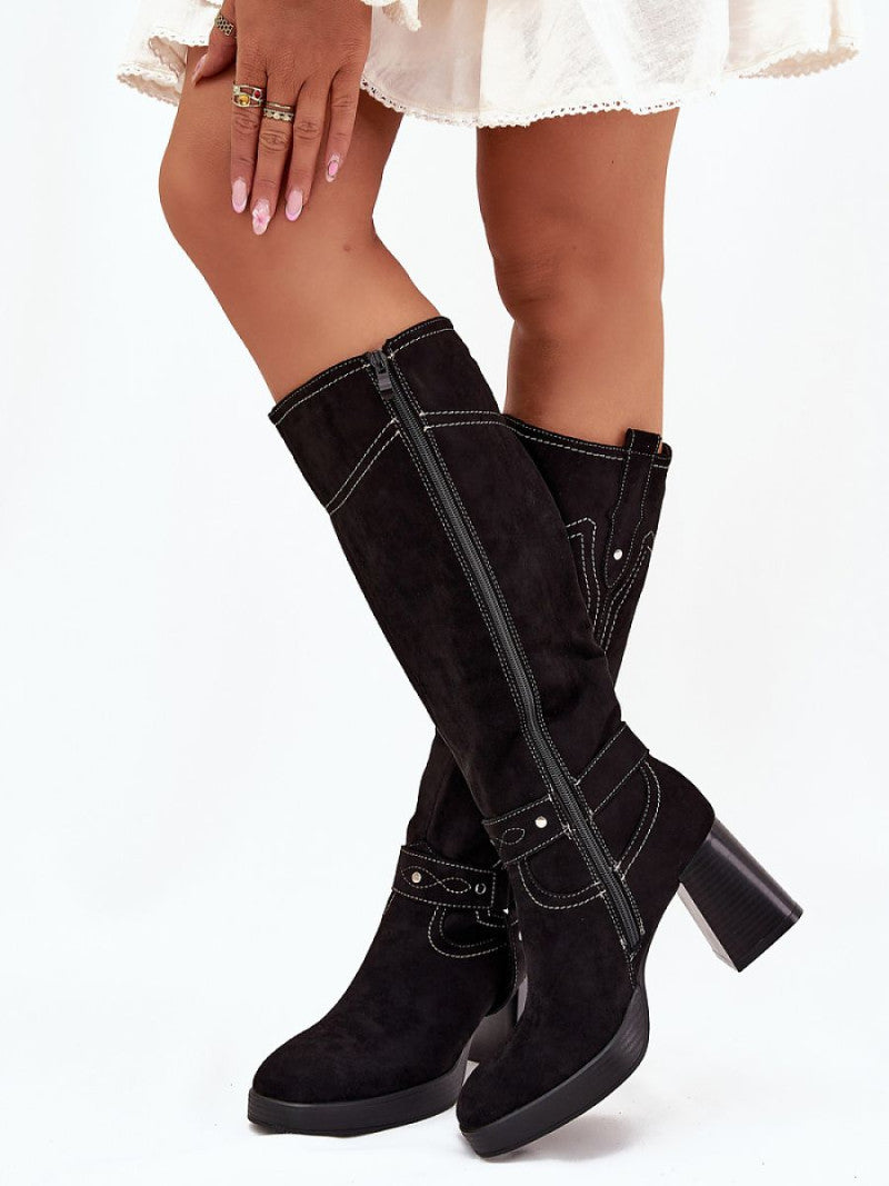 Cizme cu toc Step in style, Model 216796, Negru - material piele artificiala piele Căptușeală pătură de pantofi Footbed pătură de pantofi Înălţimea carâmbului 34 cm Înălţimea tocului 8 cm