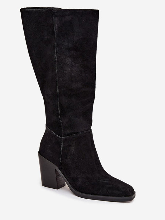 Cizme cu toc Step in style, Model 216797, Negru - material piele naturală de căprioară Căptușeală pânză Footbed pânză Înălţimea carâmbului 36 cm Înălţimea tocului 8.5 cm