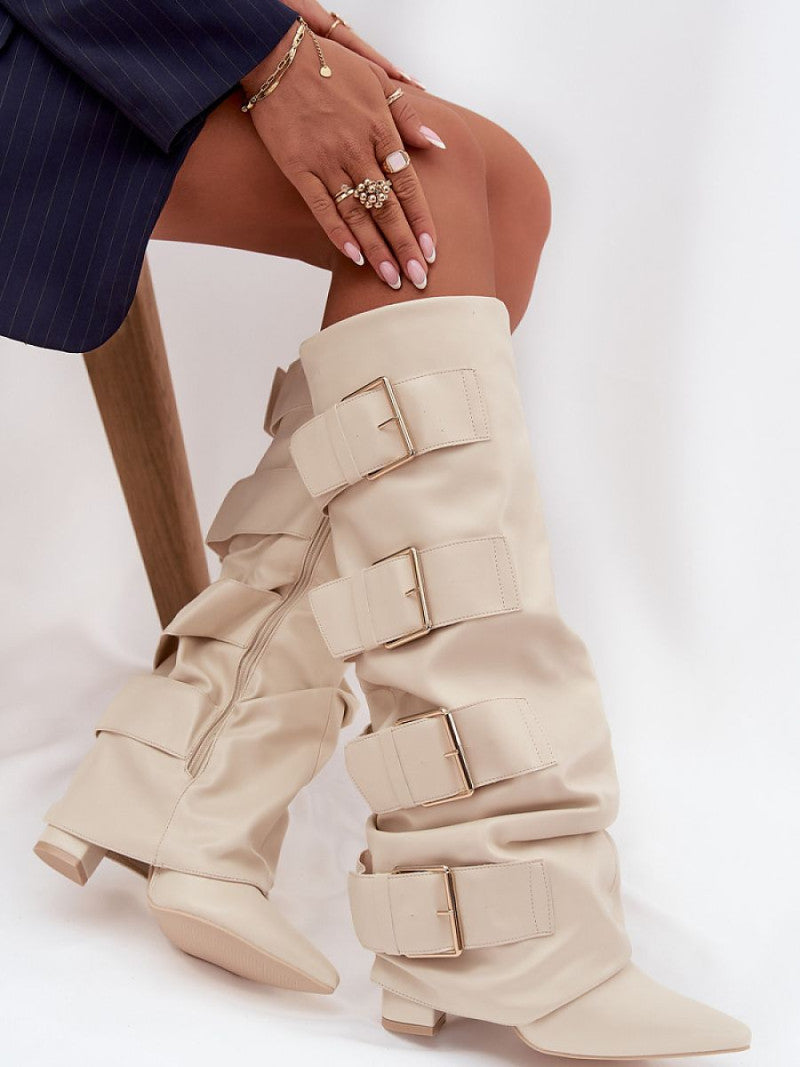 Cizme cu toc Step in style, Model 217202, Bej - material imitație de piele Footbed pânză Înălţimea carâmbului 38 cm Înălţimea tocului 10 cm