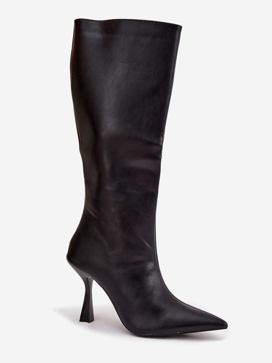 Cizme cu toc Step in style, Model 217521, Negru - material imitație de piele Footbed pânză Înălţimea carâmbului 36.5 cm Înălţimea tocului 9 cm