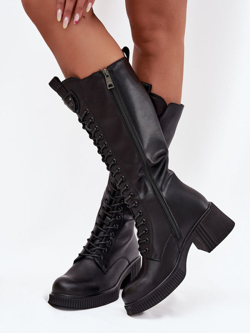 Cizme cu toc Step in style, Model 217765, Negru - material piele naturala Căptușeală pătură de pantofi Footbed pătură de pantofi Înălţimea carâmbului 34 cm Înălţimea tocului 6 cm