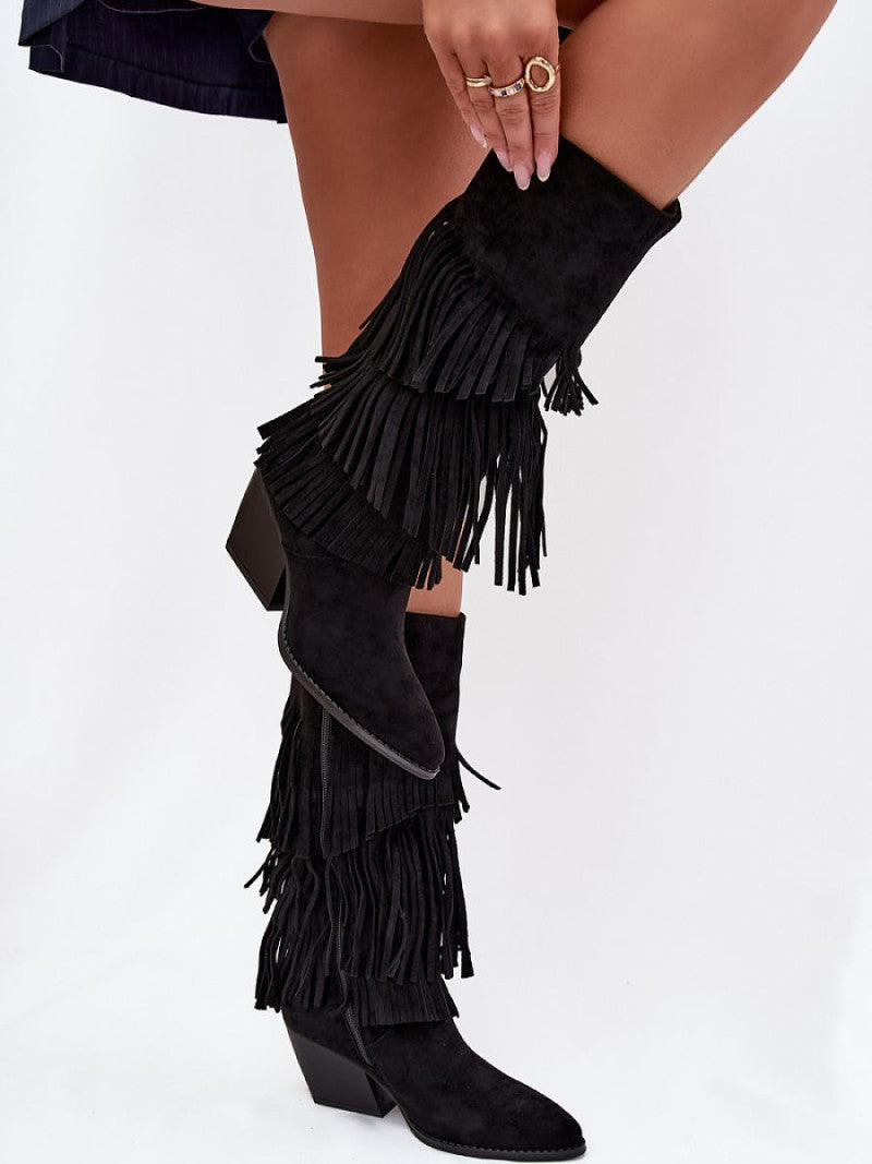 Cizme cu toc Step in style, Model 217822, Negru - material piele artificiala piele Căptușeală pătură de pantofi Footbed pătură de pantofi Înălţimea carâmbului 32 cm Înălţimea tocului 7 cm