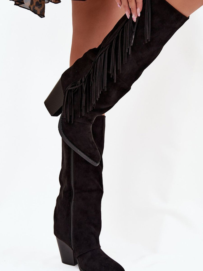 Cizme cu toc Step in style, Model 218092, Negru - material piele artificiala piele Footbed pânză Înălţimea carâmbului 36 cm Înălţimea tocului 8.5 cm