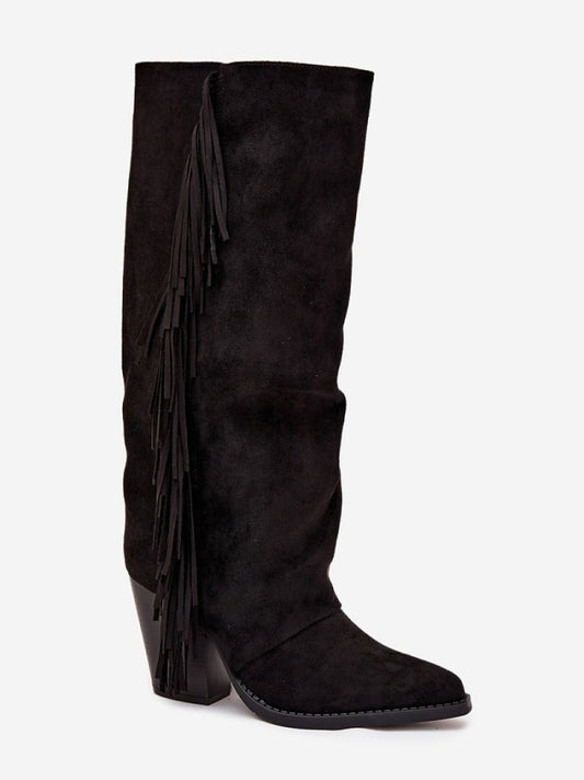 Cizme cu toc Step in style, Model 218092, Negru - material piele artificiala piele Footbed pânză Înălţimea carâmbului 36 cm Înălţimea tocului 8.5 cm