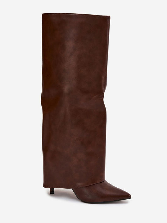 Cizme cu toc Step in style, Model 218093, Maro - material imitație de piele Căptușeală pătură de pantofi Footbed pătură de pantofi Înălţimea carâmbului 39 cm Înălţimea tocului 10 cm