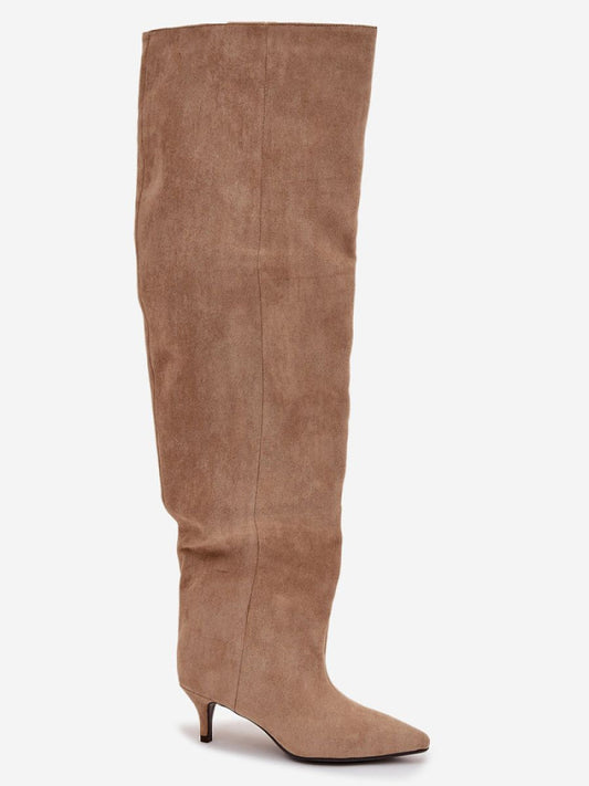 Cizme cu toc Step in style, Model 219136, Bej - material piele artificiala piele Footbed pătură de pantofi Înălţimea carâmbului 65 cm Înălţimea tocului 6 cm