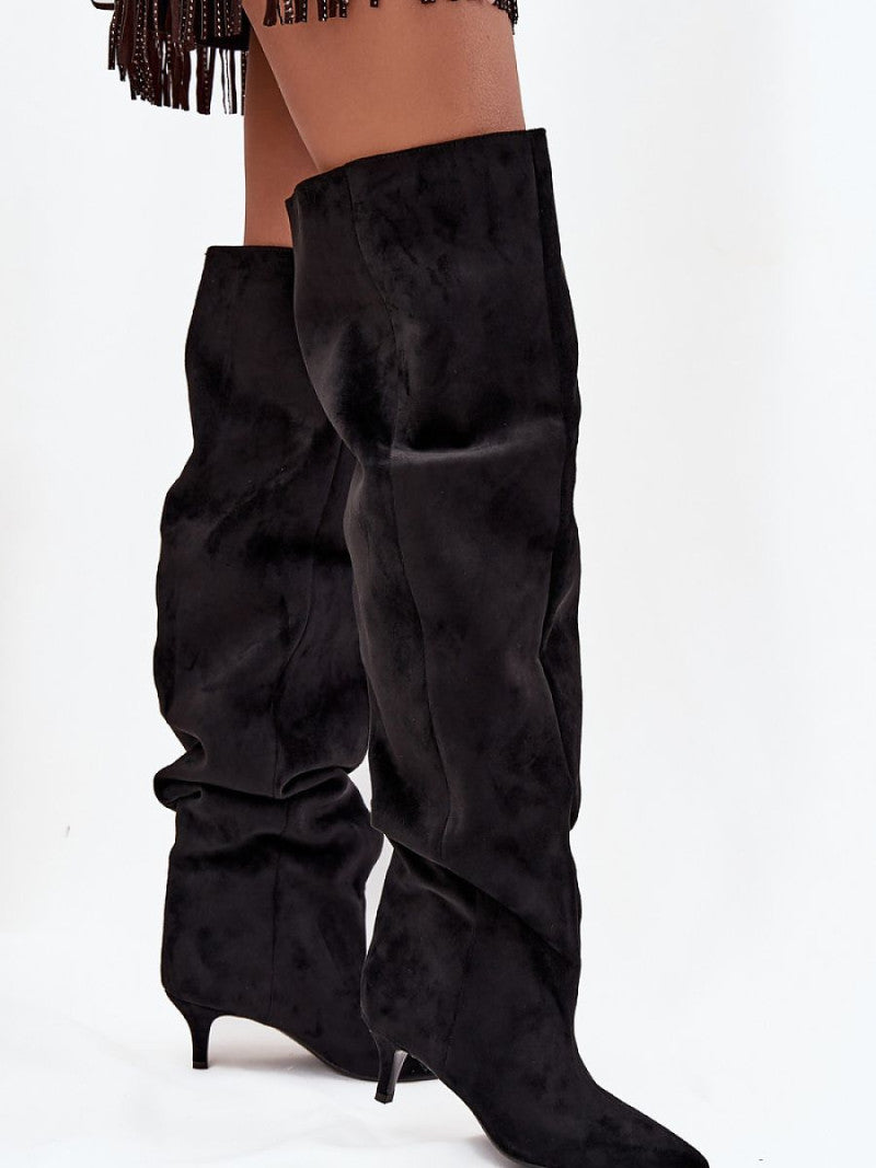 Cizme cu toc Step in style, Model 219139, Negru - material piele artificiala piele Footbed pătură de pantofi Înălţimea carâmbului 65 cm Înălţimea tocului 6 cm