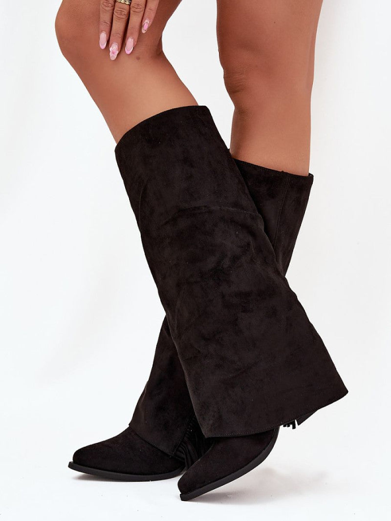 Cizme cu toc Step in style, Model 219589, Negru - material piele artificiala piele Căptușeală pânză Footbed pânză Înălţimea carâmbului 37 cm Înălţimea tocului 7 cm