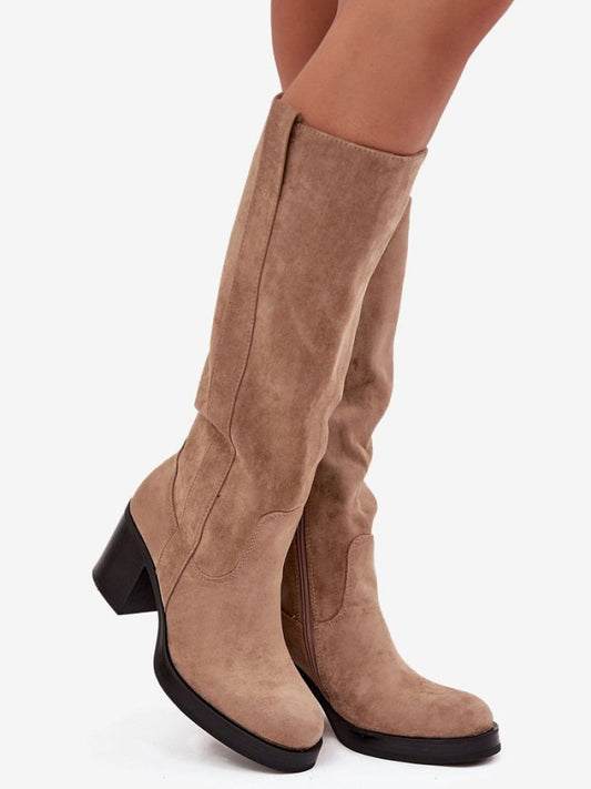 Cizme cu toc Step in style, Model 220225, Bej - material piele artificiala piele Căptușeală pătură de pantofi Footbed pătură de pantofi Înălţimea carâmbului 37 cm Înălţimea tocului 7.5 cm