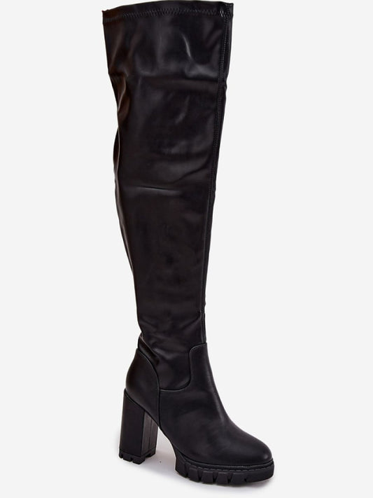 Cizme cu toc Step in style, Model 220713, Negru - material imitație de piele Footbed imitație de piele Înălţimea carâmbului 58 cm Înălţimea tocului 10.5 cm