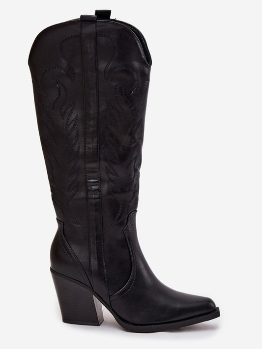 Cizme cu toc Step in style, Model 220714, Negru - material imitație de piele Căptușeală pătură de pantofi Footbed imitație de piele Înălţimea carâmbului 37 cm Înălţimea tocului 8 cm