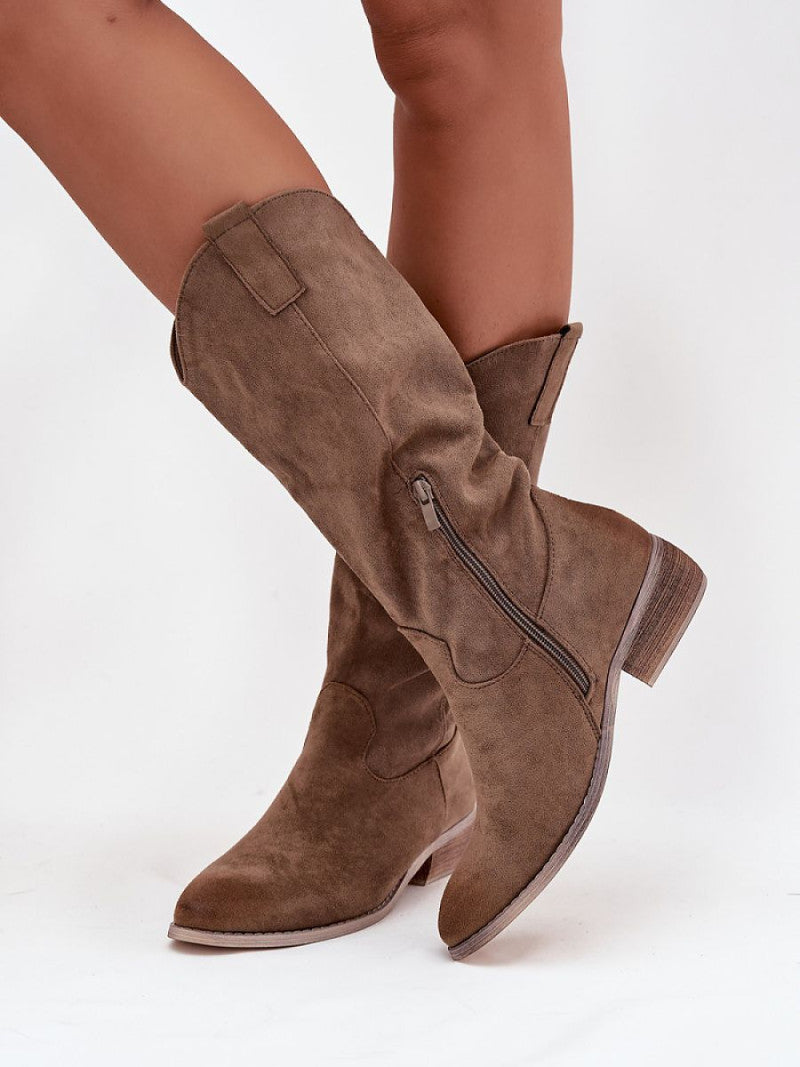 Cizme cu toc Step in style, Model 220716, Bej - material piele artificiala piele Footbed imitație de piele Înălţimea carâmbului 32.5 cm Înălţimea tocului 4.5 cm