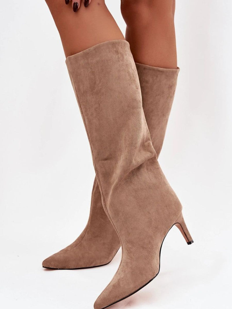 Cizme cu toc Step in style, Model 221146, Bej - material piele artificiala piele Footbed pătură de pantofi Înălţimea carâmbului 38 cm Înălţimea tocului 7 cm