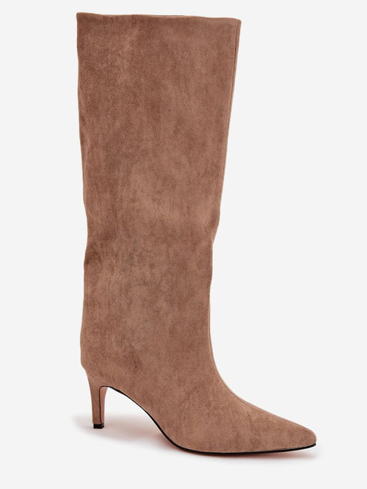 Cizme cu toc Step in style, Model 221146, Bej - material piele artificiala piele Footbed pătură de pantofi Înălţimea carâmbului 38 cm Înălţimea tocului 7 cm