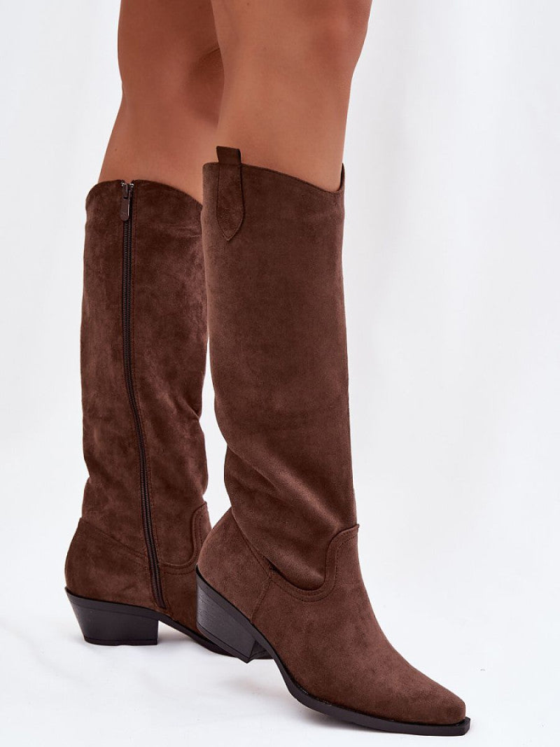 Cizme cu toc Step in style, Model 221157, Maro - material piele artificiala piele Footbed pânză Înălţimea carâmbului 42 cm Înălţimea tocului 6 cm