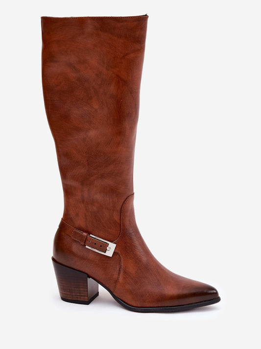 Cizme cu toc Step in style, Model 221523, Maro - material piele naturala Footbed simțit Înălţimea carâmbului 37 cm Înălţimea tocului 6.5 cm