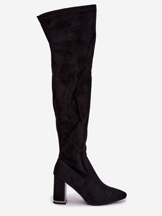 Cizme cu toc Step in style, Model 221899, Negru - material piele artificiala piele Footbed pătură de pantofi Înălţimea carâmbului 55 cm Înălţimea tocului 9 cm