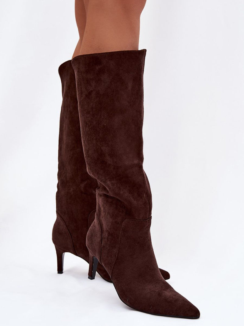 Cizme cu toc Step in style, Model 221902, Maro - material piele artificiala piele Căptușeală pătură de pantofi Footbed pătură de pantofi Înălţimea carâmbului 38 cm Înălţimea tocului 7 cm